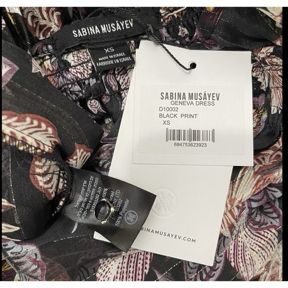 Sabina Musayev Geneva Floral Midi Dress Size XS Black Gold Metallic Sheer NWT - Picture 13 of 16